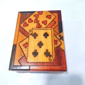 Decorative Wooden Playing Card Storage Box with Spade and Heart Design